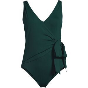 Land's End plus size side tie wrap one piece V-neck swimsuit balsam soft cup 16